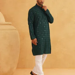 SOJANYA Men Geometric Embroidered Thread Work Kurta image 5