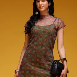 HERE&NOW Printed Sheer Dress with Camisole-picture-13