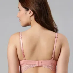 Enamor Rose Pink Lace Work Push-up Bra image 2