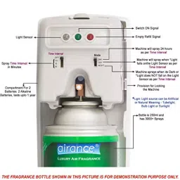 Airance Automatic Room Freshner LED Aerosol Dispenser With 250 ml Each Khus (Vetiver), Cool Splash, Refreshing Lime,Oud Wood & Musk Fragrance Refill (Pack of 6) image 2