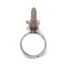 Moedbuille Oxidised Silver-Plated White Pearl Embellished Handcrafted Adjustable Finger Ring image 3