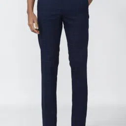 Van Heusen Navy Blue Slim Fit Checks Trousers-picture-25