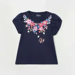Fame Forever by Lifestyle Kids Navy Cotton Floral Print T-Shirt-picture-36