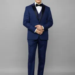 Louis Philippe Navy Slim Fit Peak Lapel Three Piece Suit-picture-40