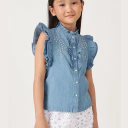 One Friday Girls Blue Cotton Regular Fit Washed Top-picture-15
