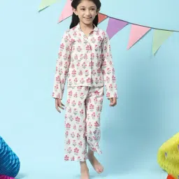 BIBA Girls Off White Floral Print Full Sleeves Shirt with Pyjamas-picture-32