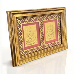 Art Street Gold Toned And Pink Self Design Lakshmi & Ganesh Photo Frame image 4