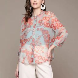 Label Ritu Kumar Powder Blue Floral Shirt With Camisole-picture-48