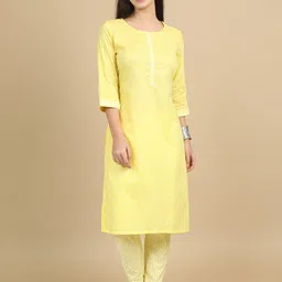 Marcia Women Floral Printed Regular Pure Cotton Kurti with Trousers-image-26