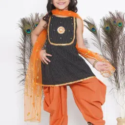 Little Bansi Kids Black & Orange Embellished Kurta, Salwar with Dupatta-picture-49