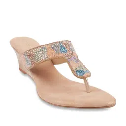 Mochi Women's Rose Gold Thong Wedges-image-26