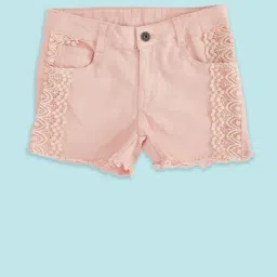 Pantaloons Junior Peach Cotton Embroidered Shorts-image-3
