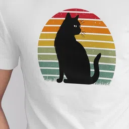 Seekbuylove Men Retro Cat Printed Round Neck Bio Finish Cotton T-shirt image 4