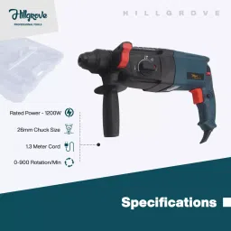 Hillgrove Chuck Size 26 mm Hammer Impact Drill kit 1200 W, HGCM759M1 image 3