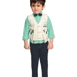 DOTSON Full Sleeves Text Printed 3 Piece Party Suit - Green image 1