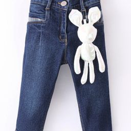 Little Kangaroos 100% Cotton Full Length Mom Fit Jeans Bunny Applique - Dark Blue-picture-49