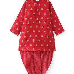 Babyhug Woven Full Sleeves Floral Printed Kurta Dhoti Set - Red-picture-6