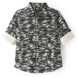 Ruff Cotton Woven Full Sleeves Camouflage Printed Shirt - Olive Grey-picture-15