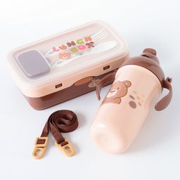 fab n funky Leak-Proof & Freezer Safe Lunch Box with Water Bottle Bear Print - Brown-picture-0