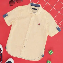 Pantaloons Junior Half Sleeves Animal Patch Embroidered Shirt - Yellow-picture-20