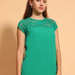 Oxolloxo Women Schiffli Short Sleeves Round Neck Top-image-20