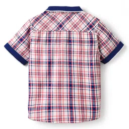 Babyhug Cotton Woven Half Sleeves Shirt with Check Print - Red & Navy Blue image 2