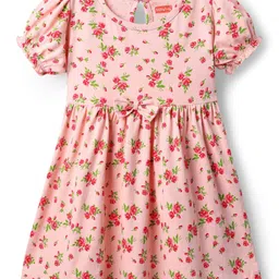 Babyhug Single Jersey Knit Half Sleeves Frocks With Floral Print Pack Of 2 - Green & Pink image 2