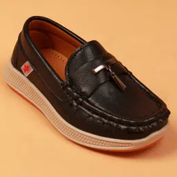 Cute Walk by Babyhug Slip On Solid Coloured Loafers With Applique - Black image 2