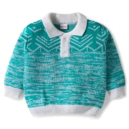 Babyhug Knitted Full Sleeves Pullover Sweater Set With Abstract Design - Turquoise Blue image 2