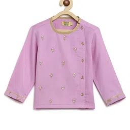 Tiber Taber Full Sleeves Motif Embroidered Kurta With Floral Print Dhoti - Purple image 4