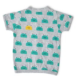 Mi Arcus 100% Cotton Half Sleeves Frog Printed Front Open Night Suit - Grey image 4