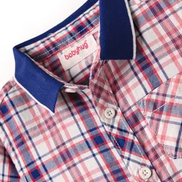 Babyhug Cotton Woven Half Sleeves Shirt with Check Print - Red & Navy Blue image 3