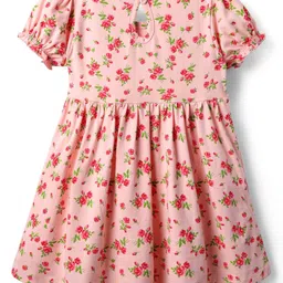 Babyhug Single Jersey Knit Half Sleeves Frocks With Floral Print Pack Of 2 - Green & Pink image 3