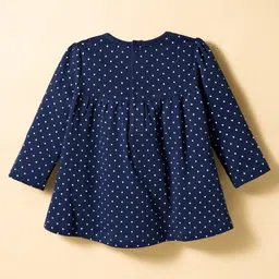 ToffyHouse Cotton Knit Full Sleeves Polka Dots Top With Teddy Patch & Headband & Striped Leggings Set - Navy image 3