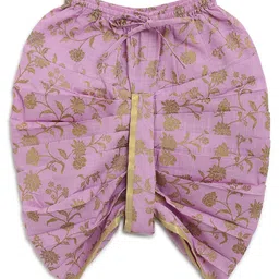 Tiber Taber Full Sleeves Motif Embroidered Kurta With Floral Print Dhoti - Purple image 5