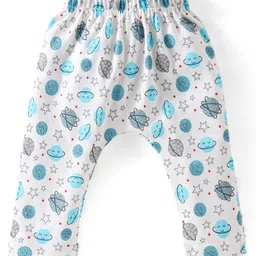Babyhug Cotton Full Length Diaper Pants Space Theme Print Pack Of 3 - Red White & Blue image 4