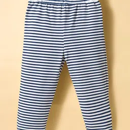 ToffyHouse Cotton Knit Full Sleeves Polka Dots Top With Teddy Patch & Headband & Striped Leggings Set - Navy image 5