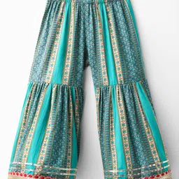 Saka Designs Cotton Woven Sleeveless Kurti Gharara Set with Floral Print & Lace Detailing - Aqua Blue image 5