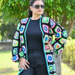 WINDROP SOLUTIONS Women Colourblocked Longline Cardigan with Embroidered Detail-image-52