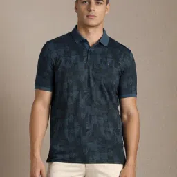 Louis Philippe Navy Blue Slim Fit Printed Polo T-Shirt-picture-26