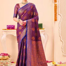 Mitera Ethnic Motif Woven Design Zari Saree With Blouse Piece image 4