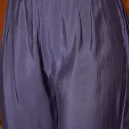 Sangria Blue Geometric Embroidered Round Neck Mirror Work Kaftan With Trousers image 3