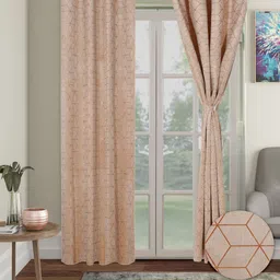Myntra Elegant Homes Beige & Gold-Toned Set of 2 Geometric Long Door Curtain-picture-10