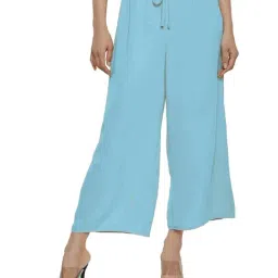 PATRORNA Light Blue Cotton Blend Relaxed Fit Mid Rise Capris-picture-17