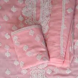 Seva Chikan Embroidered Unstitched Dress Material image 2