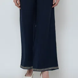 DODO & MOA Women Navy Blue Regular Fit Solid Parallel Trousers-picture-33