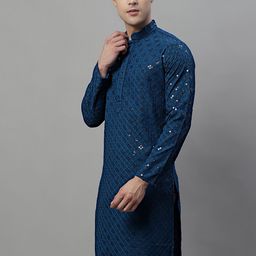 Jompers Men Geometric Embroidered Sequinned Kurta-picture-2