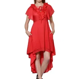 PATRORNA Red Regular Fit High-Low Dress-picture-32