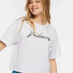 Forever 21 White Cotton Embellished T-Shirt-picture-24