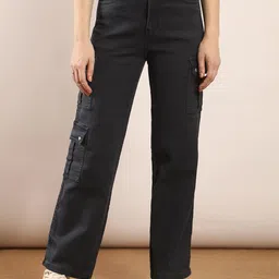 FIREAGE Women Vegas Wide Leg High-Rise Stretchable Cargo Jeans-picture-16